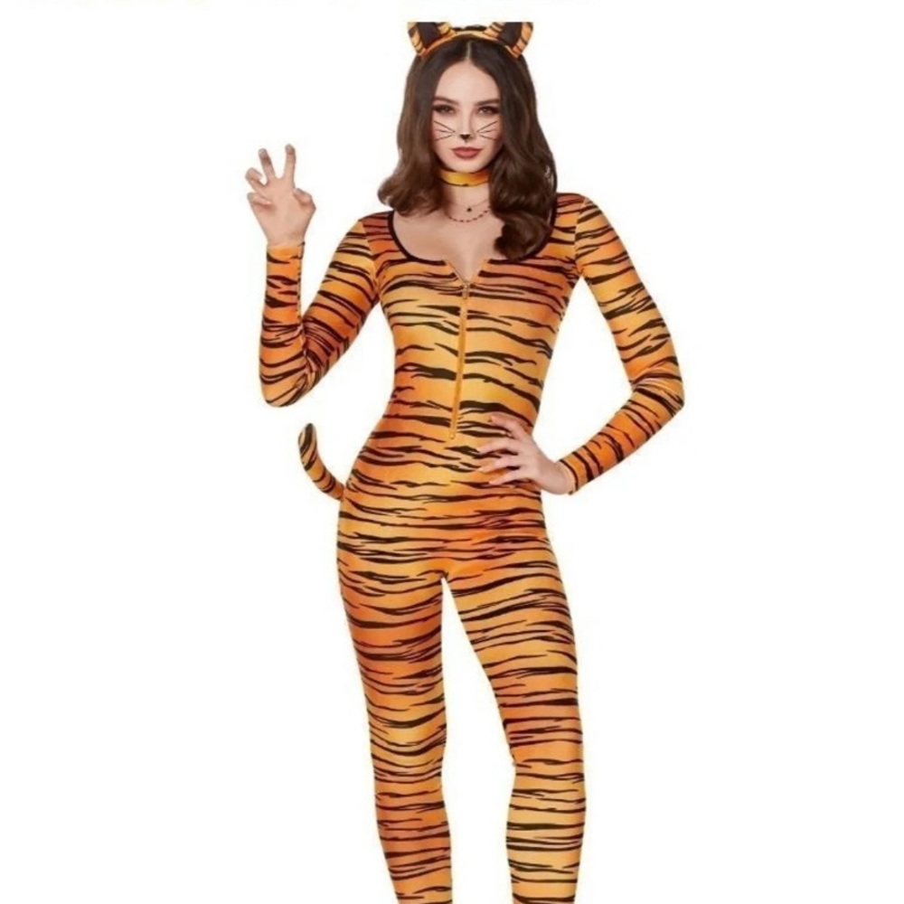 Adult women tiger catsuit costume, size small